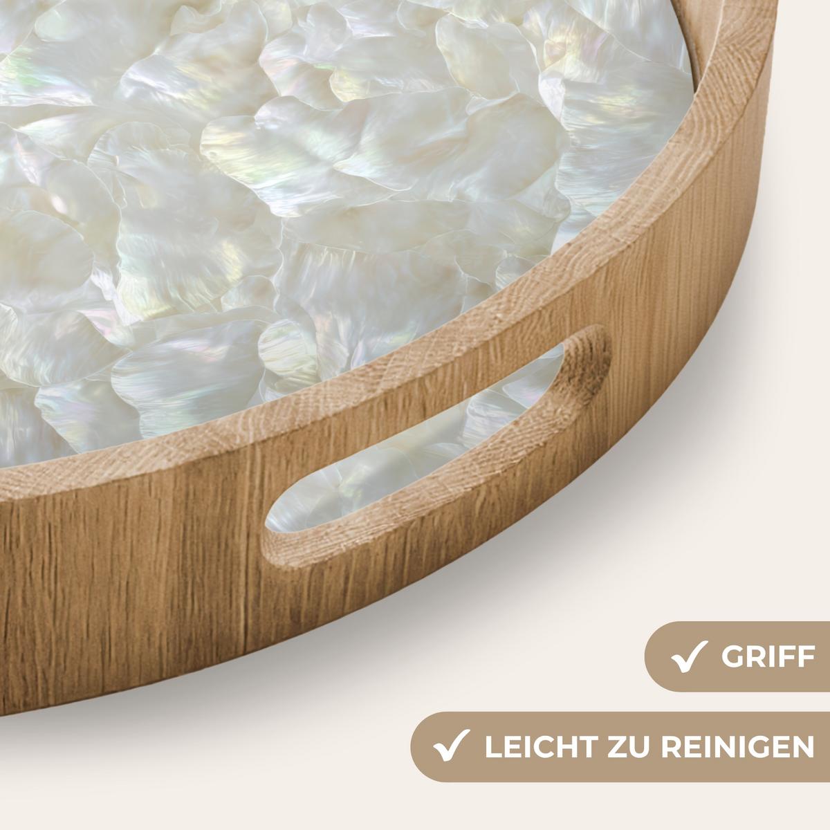 TABLETT Perlglanz - Weiß - Muschel 40x40 cm - Weiß, Holz (40/5/5cm) - OnlyWow