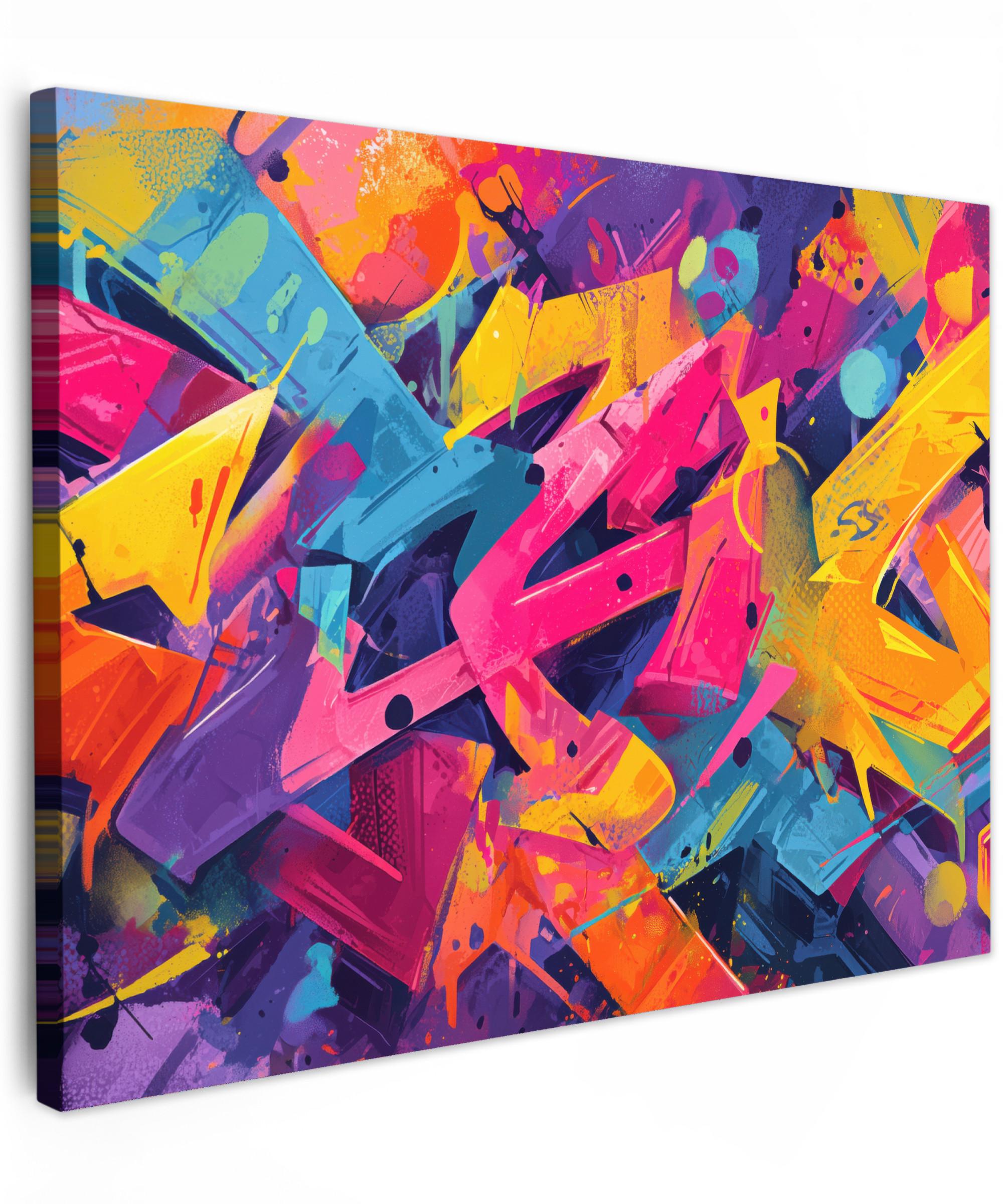 LEINWANDBILD Abstrakt - Formen - Farbenfroh Wandbild 40x30 cm - Magenta, Textil (40/30cm) - MuchoWow
