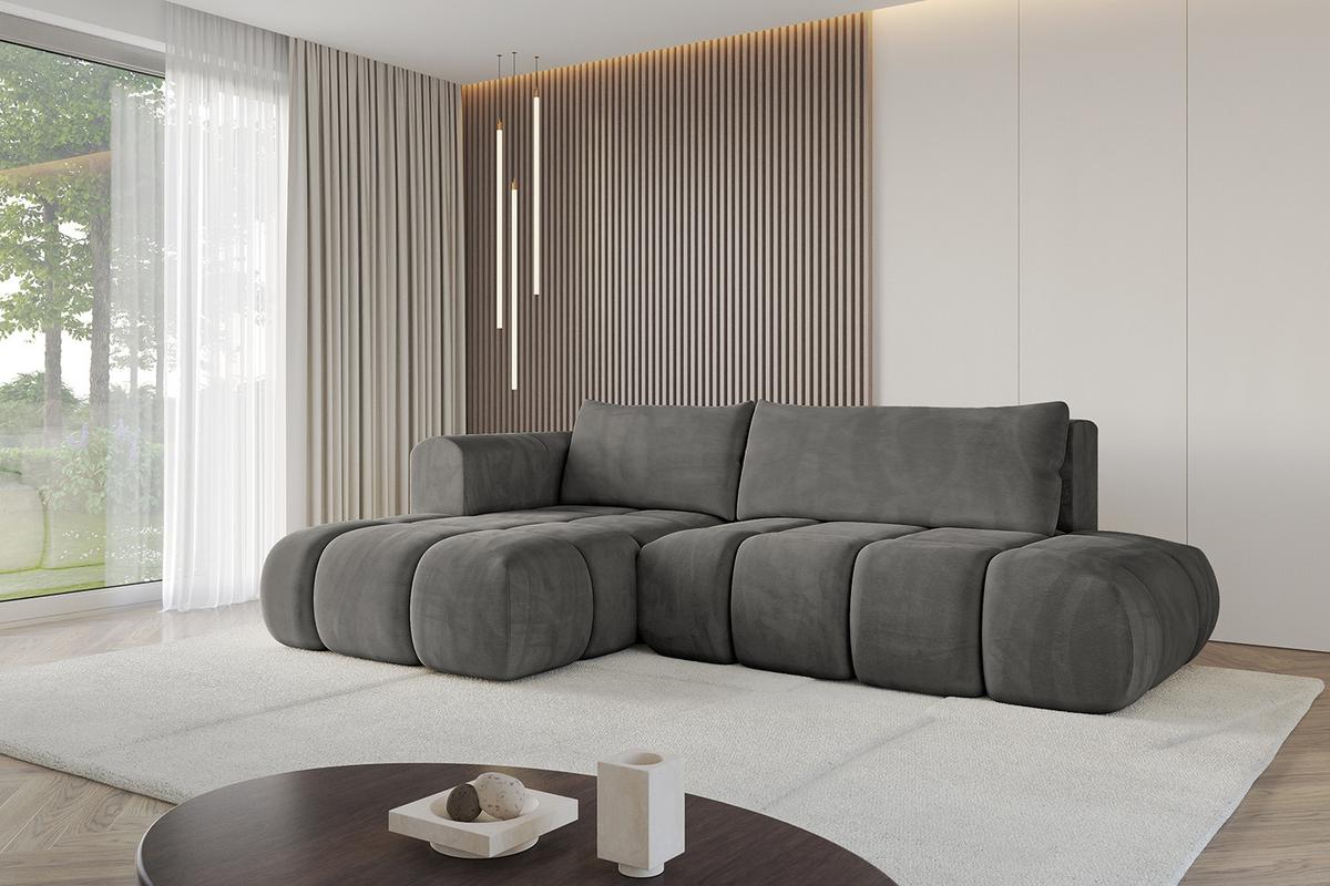 ECKSOFA Ottomane Links CLOUD-L 280x185x90 Dunkelgrau Velours - Dunkelgrau, Holzwerkstoff/Kunststoff (180/289cm) - ALTDECOR