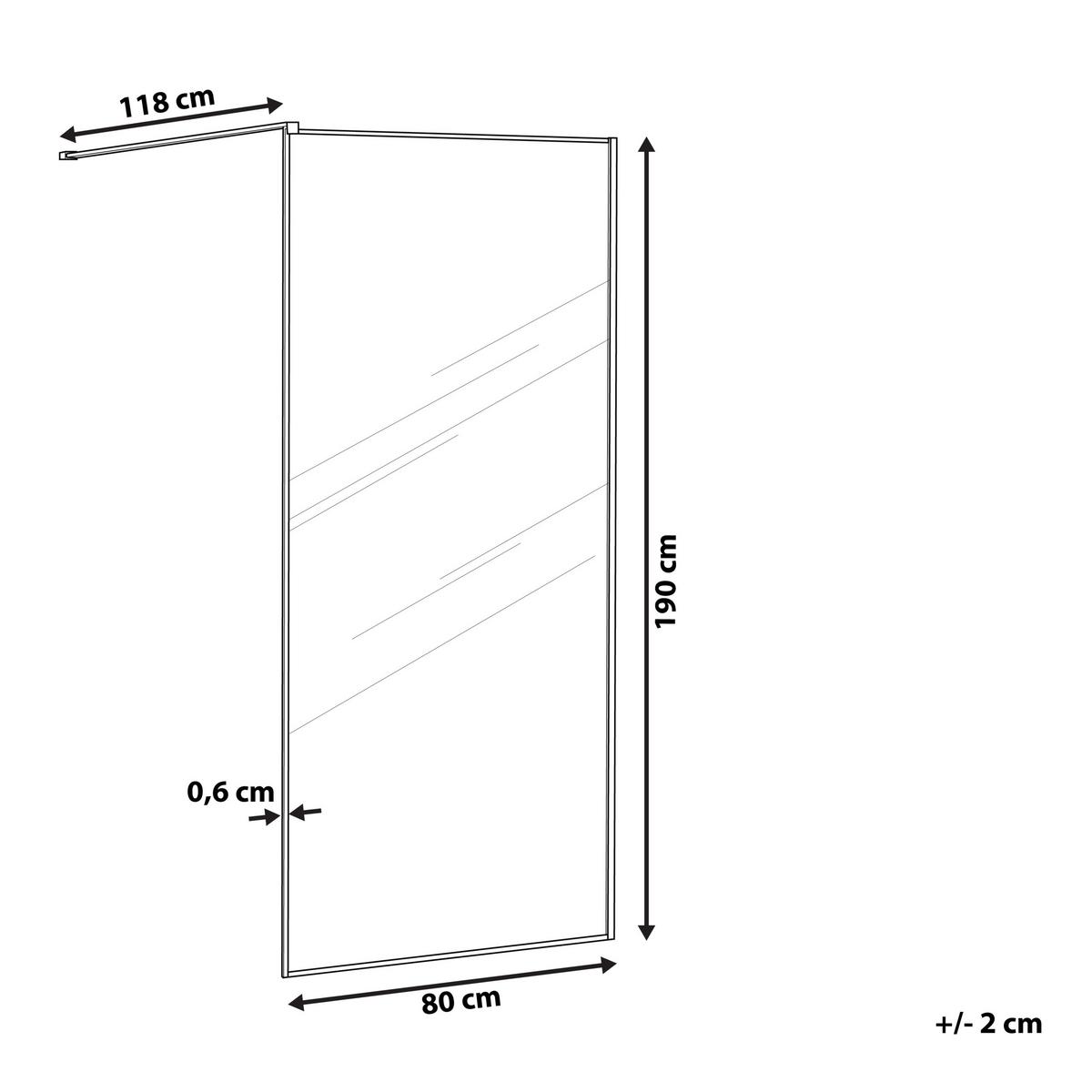 DUSCHWAND 80/190 cm Schwarz Waspam - Transparent/Schwarz, Glas (80/190cm) - Beliani