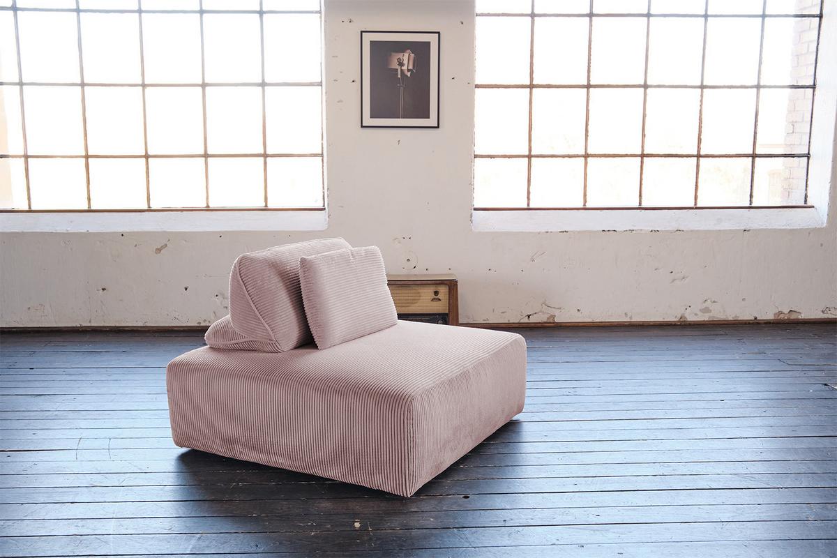 HOCKER MIT RÜCKENKISSEN WIOLO SOFT Pink Cord - Schwarz/Rosa, Kunststoff/Textil (111/84/111cm) - KAWOLA