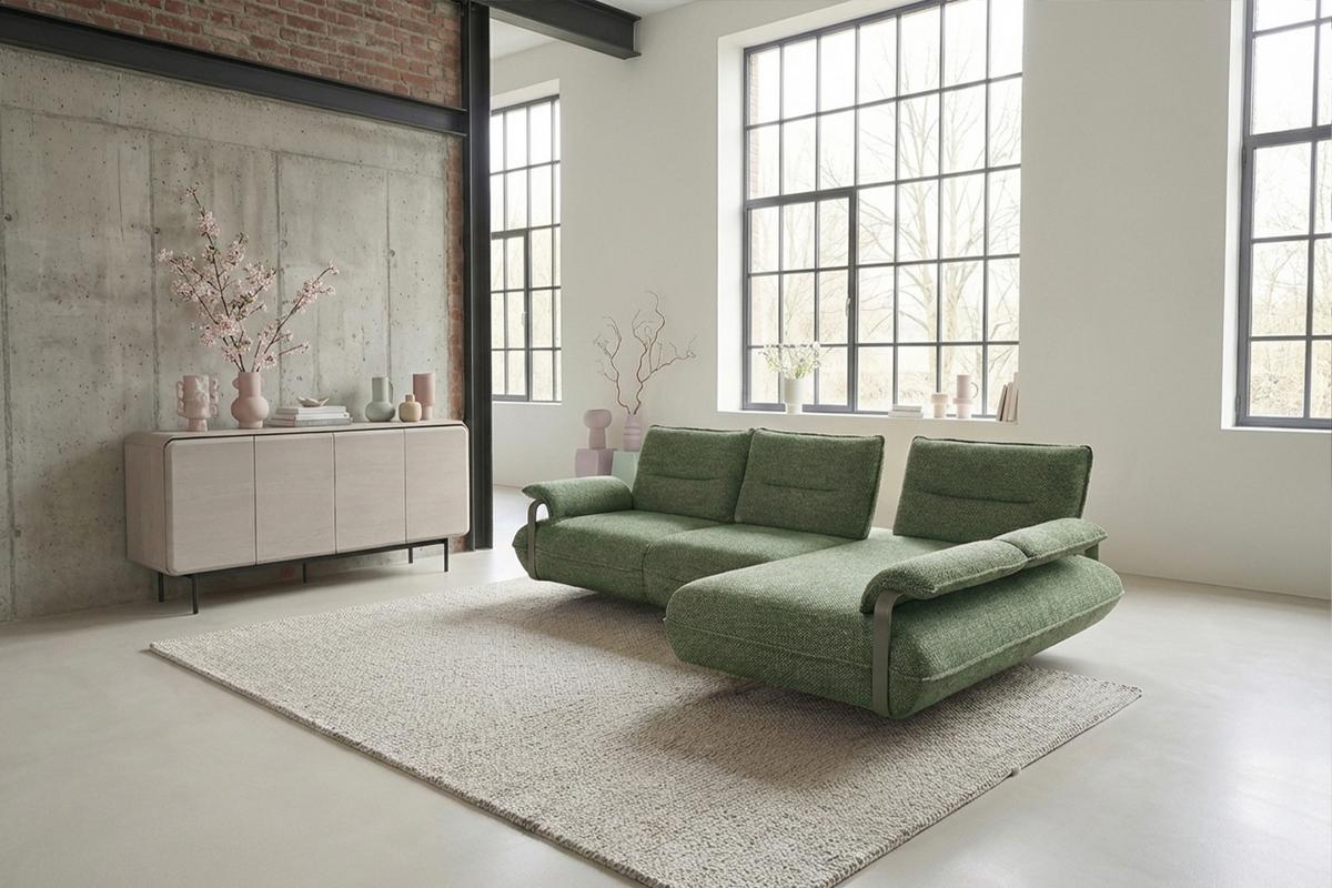 ECKSOFA ANISSA Grün Flachgewebe - Schwarz/Grün, Kunststoff/Textil (185/297cm) - KAWOLA