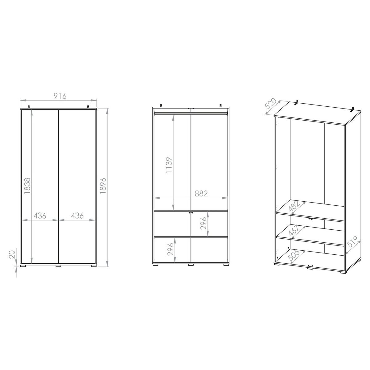 KLEIDERSCHRANK Heggers Mavelie Eicheoptik, 91,6 cm - Eichefarben, Holzwerkstoff (91.6/189.6/52cm) - Selsey
