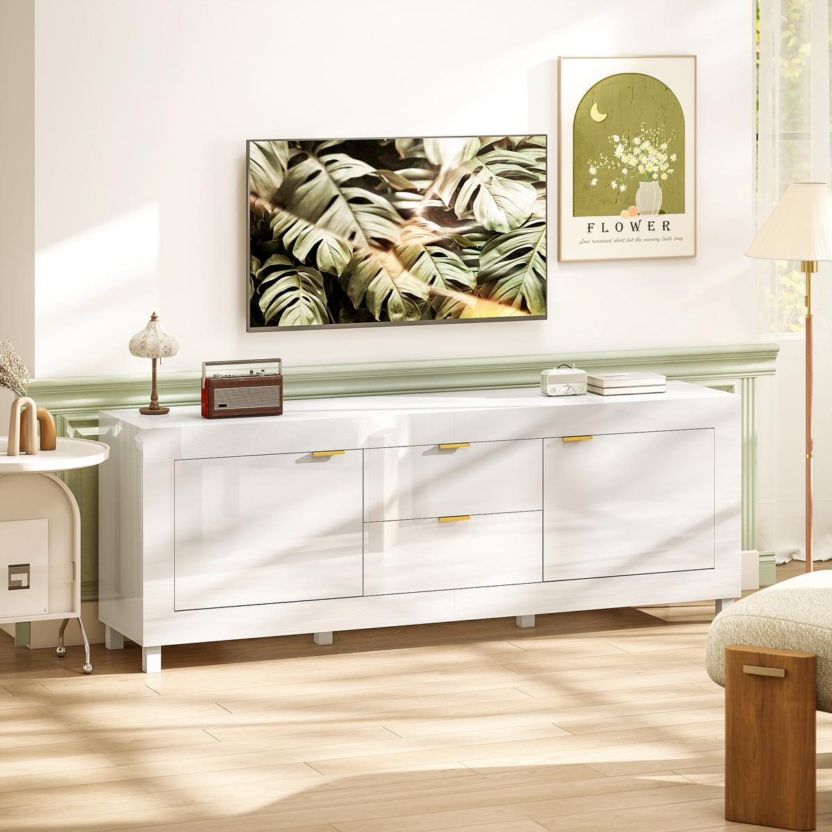 TV-SCHRANK Spanplatte Hochglanz - Weiß Hochglanz, Holzwerkstoff (40/66/180cm) - HOMCOM