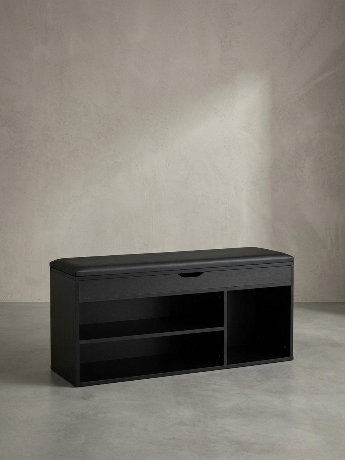 SCHUHBANK – Kunstleder/Holz, 104x51x32 cm, Schwarz, mit Stauraum - Schwarz, Holzwerkstoff/Textil (104/51/32cm) - KADIMA DESIGN