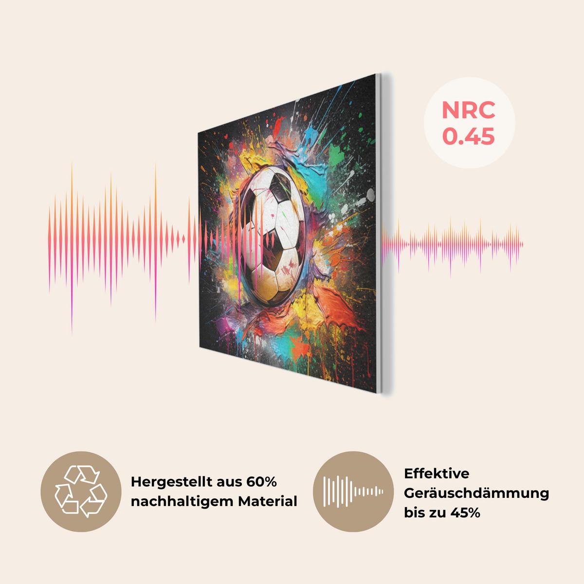 AKUSTIKBILD Fußball - Farbe - Farben - Schwarz - Weiß Wanddeko 70x50 cm - Weiß, Kunststoff (70/50/0.9cm) - MuchoWow