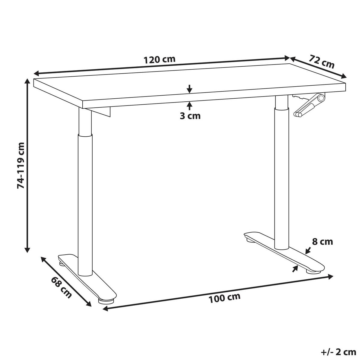 SCHREIBTISCH manuell höhenverstellbar 120/72 cm Schwarz/Hellbraun Destinas - Hellbraun/Schwarz, Holzwerkstoff/Metall (72/120/74cm) - Beliani