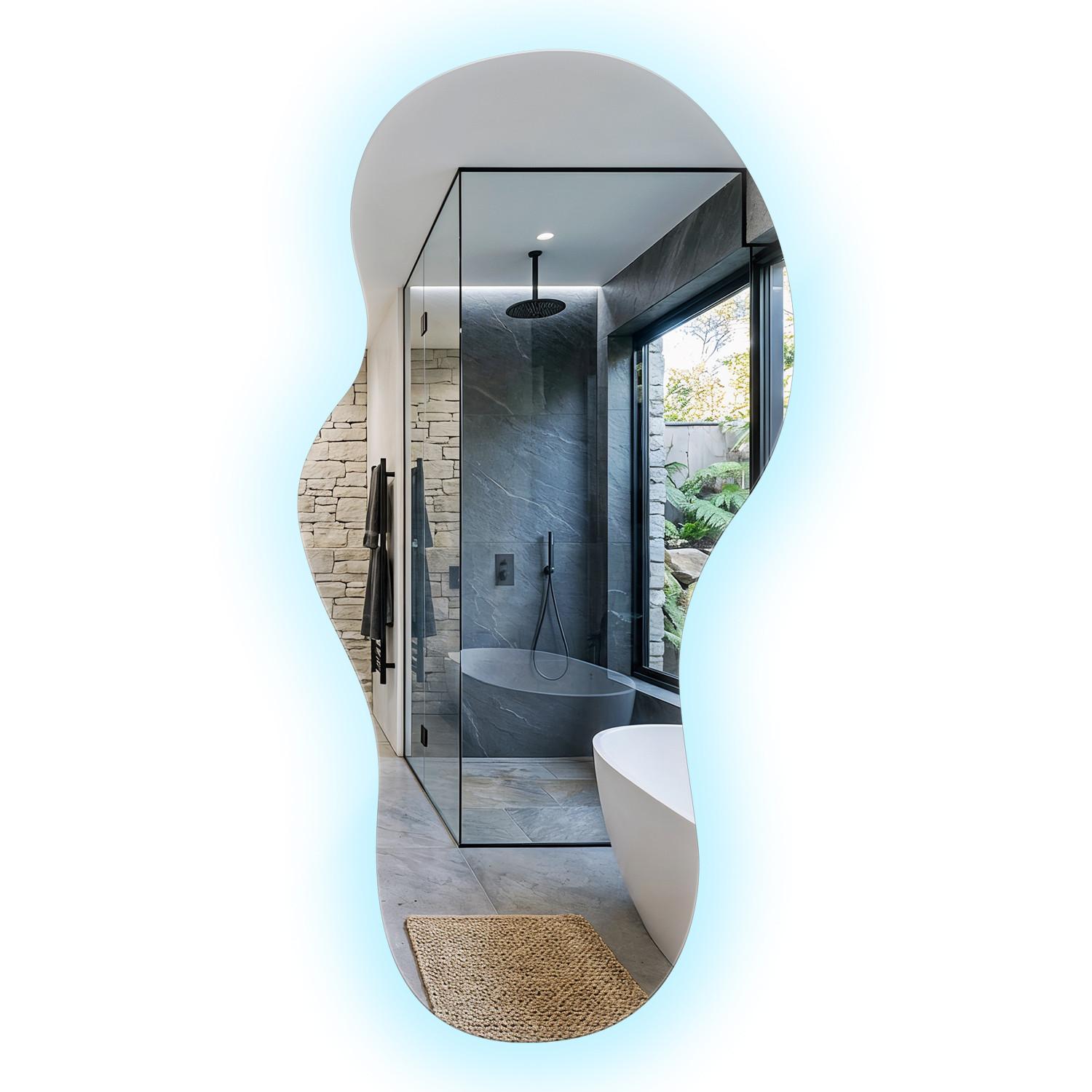 LED WANDSPIEGEL 45x90 cm asymmetrisch 6000K - Blau, Glas (45/90/0.4cm) - TULUP
