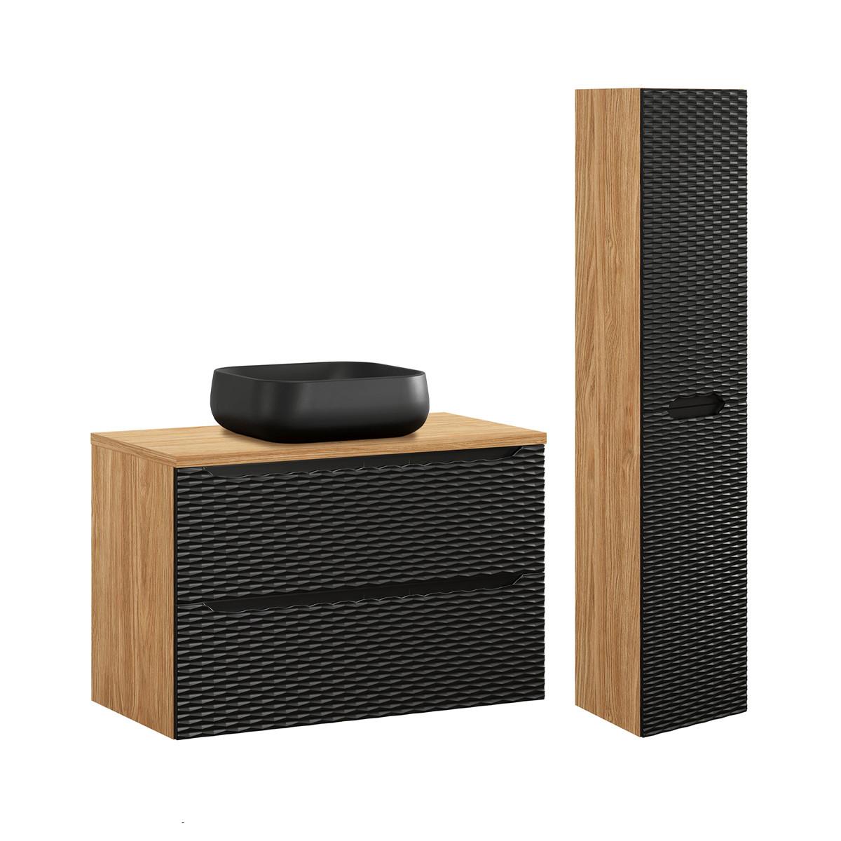 BADMÖBEL 90cm Elora 2er-Set Schwarz und Holz - Schwarz, Holzwerkstoff (90/59/46cm) - Petits-meubles