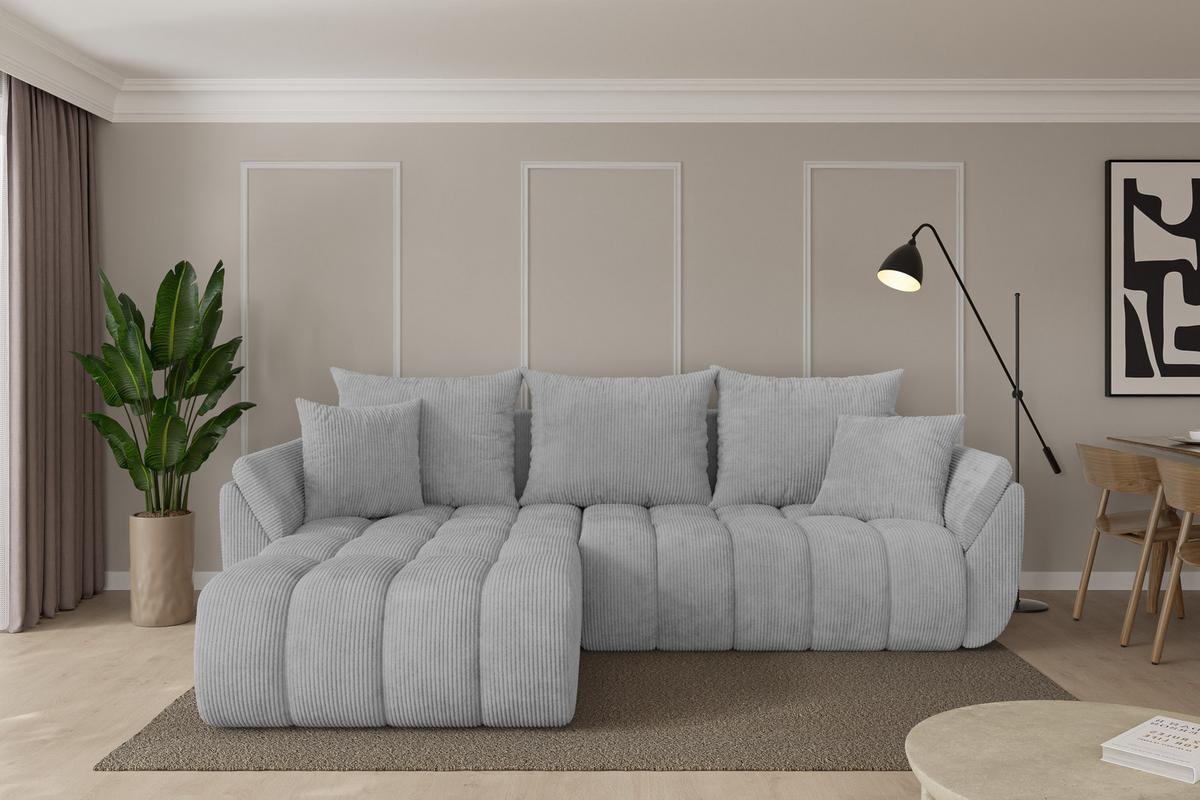 ECKSOFA mit Schlaffunktion Ottomane Links TOKO-L-v1 277x194x86 Grau Cord - Schwarz/Grau, Holzwerkstoff/Kunststoff (277/194cm) - ALTDECOR