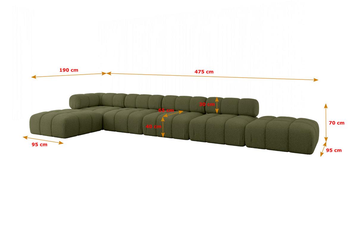 ECKSOFA modulares Sofa Kerru-L3 - 475x190x70 cm Grün Bouclé - Grün, Holzwerkstoff/Textil (475/190cm) - ALTDECOR