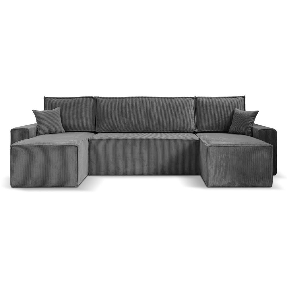WOHNLANDSCHAFT Hektor U mit Schlaffunktion, 318 cm, grau - Schwarz/Grau, Kunststoff/Textil (318/94/152cm) - Beautysofa