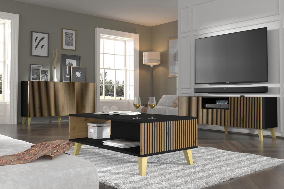 KOMMODE Schwarz, Artisan-Schwarz, Gold 150/87/42 - Schwarz, Holzwerkstoff (150/87/42cm) - RAUMHIRSCH FURNITURE
