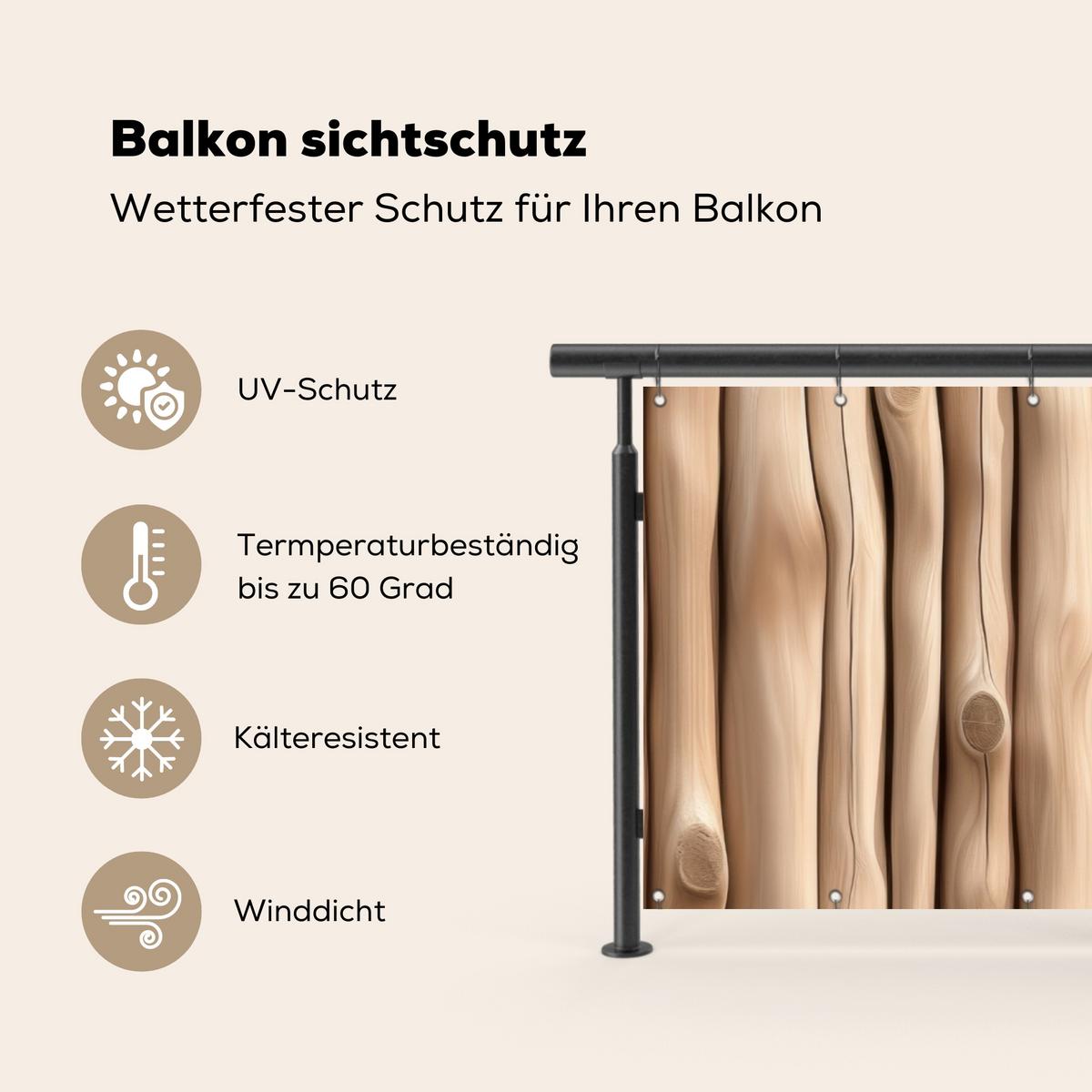 BALKON-SICHTSCHUTZ Holz - Stiel - Hellbraun Balkon Deko 300x130 cm - Ahornfarben, Kunststoff (300/130cm) - MuchoWow