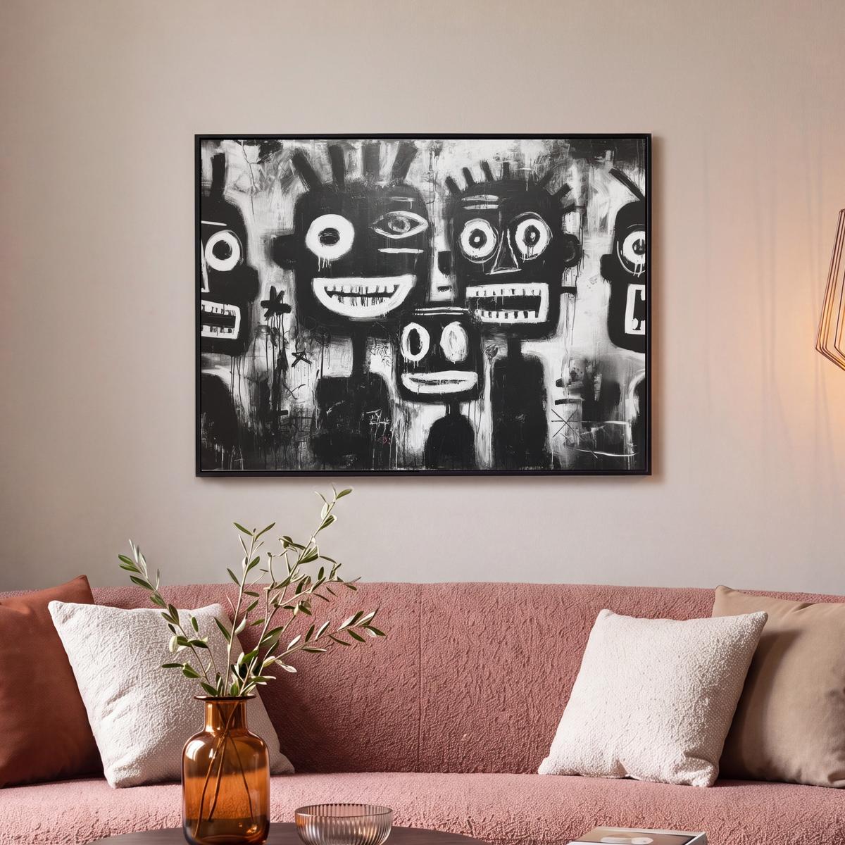 LEINWAND Bilder mit Rahmen - Malerei - Figuren - Schwarz - Abstrakt - 70x50 - Schwarz, Textil (70/50cm) - MuchoWow