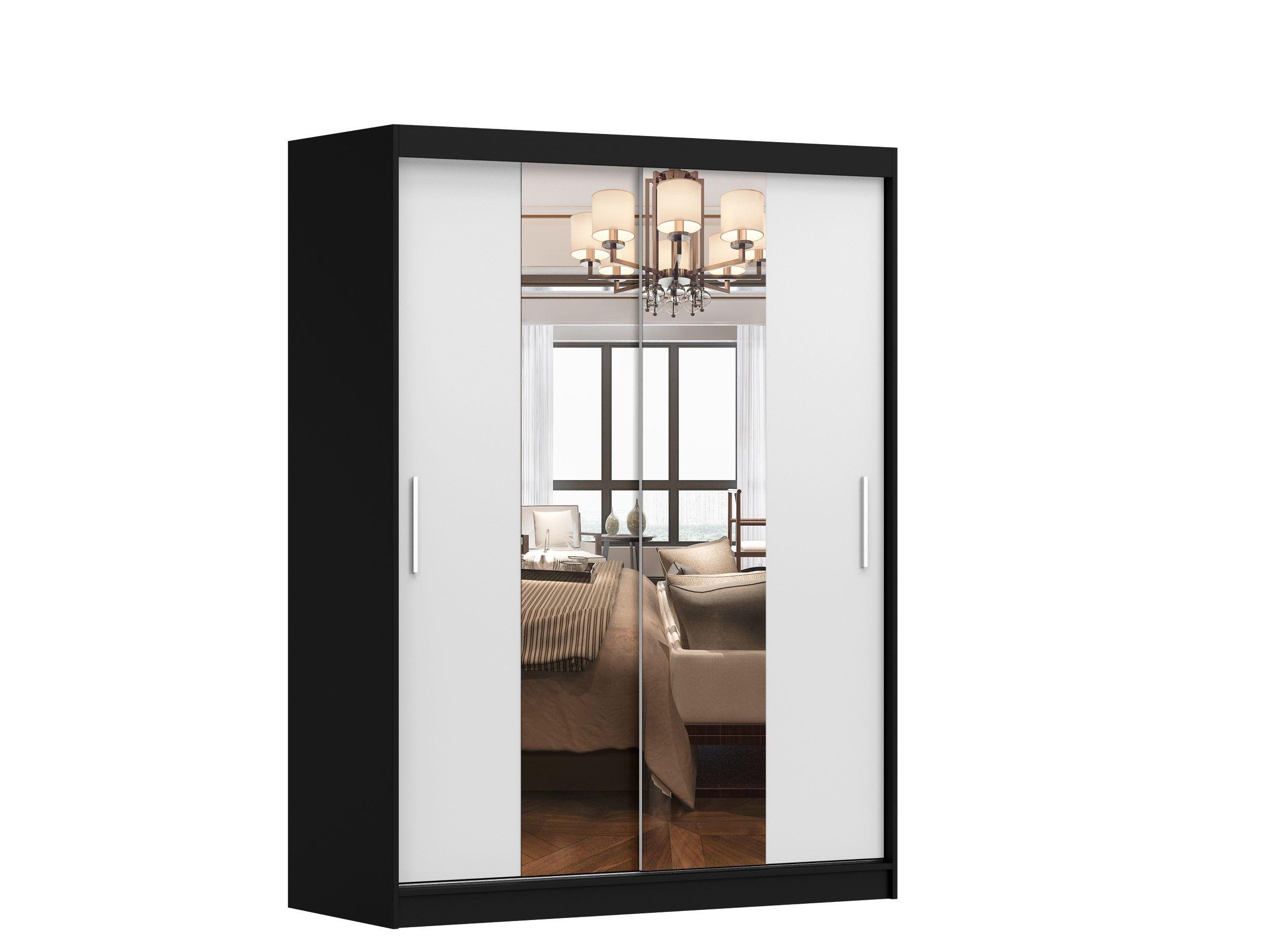 SCHWEBETÜRENSCHRANK VISTA 01 Schwarz/Weiß mit Spiegel ohne LED Beleuchtung 150 cm - Alufarben/Schwarz, Glas/Holzwerkstoff (150/200/61cm) - imoebel24