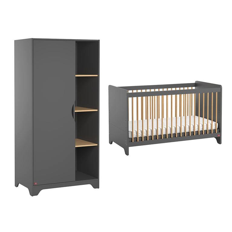 BABYZIMMER 2-teilig Grau und Holz - Grau, Holzwerkstoff (88.5/189.5/52cm) - Petits-meubles
