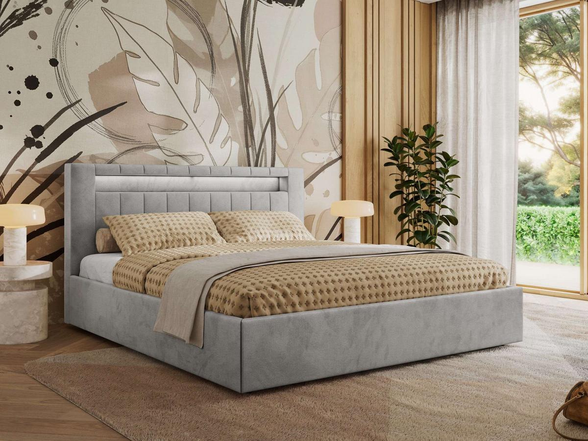 POLSTERBETT GOLD 5 CLASSIC 180/200 - Hellgrau Velvet - Multipocket-Matratze - Hellgrau, Textil (180/200cm) - MKS