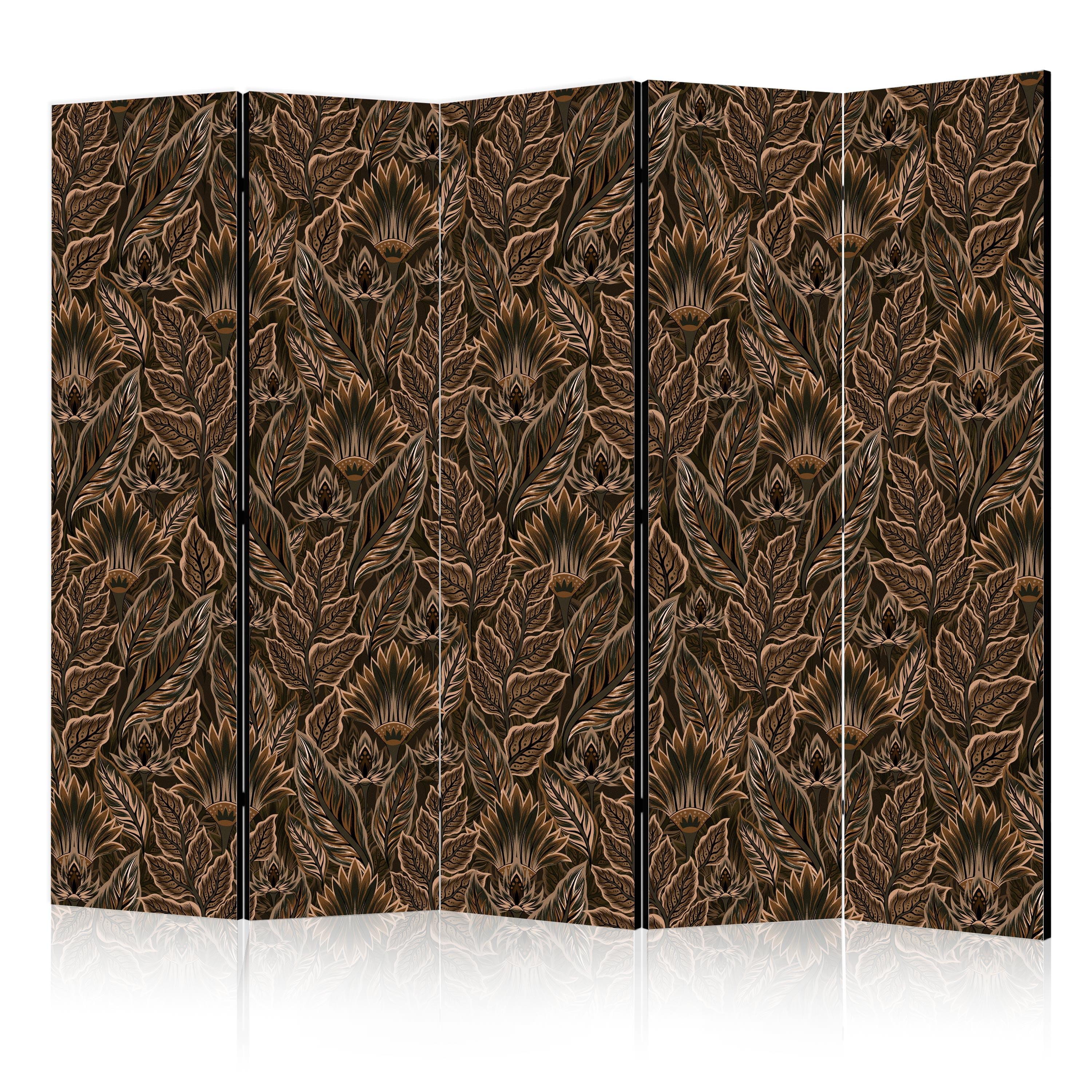 PARAVENT 5-tlg 225x172 cm Braune Blätter - Braun, Holz/Textil (225/172/3cm) - Muralo