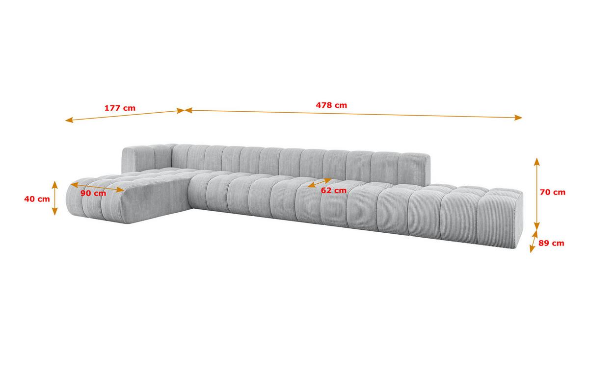 ECKSOFA modulares Sofa Zuvon-L3 - 478x177x70 cm Grau - Grau, Holzwerkstoff/Textil (478/177cm) - ALTDECOR