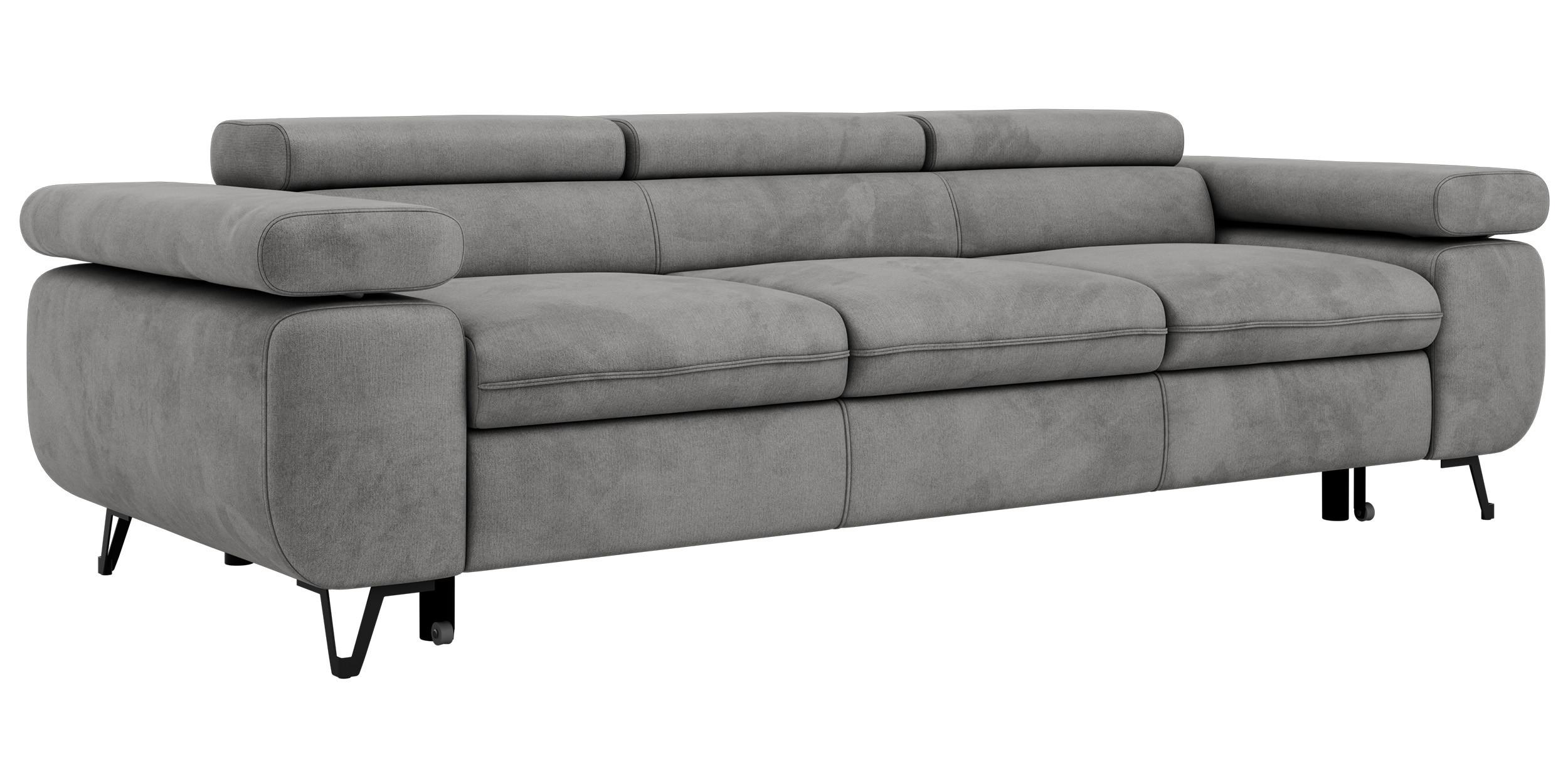 3-SITZER SOFA PETER mit Schlaffunktion - Hellgrau Velvet - Silberfarben/Hellgrau, Textil/Metall (262/76/99cm) - MKS
