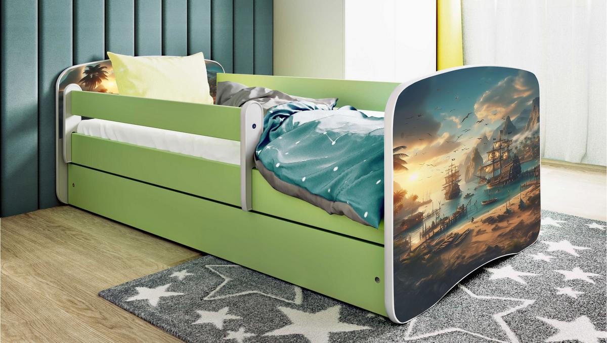 KINDERBETT Schiff mit Schublade 180/80 90/61/184 - Grün, Holzwerkstoff (80/180cm) - RAUMHIRSCH FURNITURE