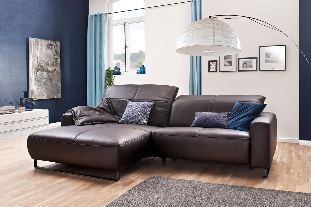 ECKSOFA YORK Dunkelbraun Leder - Dunkelbraun/Schwarz, Leder (284/180cm) - KAWOLA