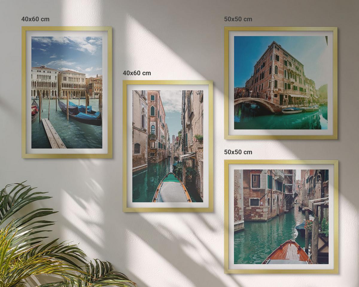 BILDER SET 4er Set - 50x50 cm & 40x60 cm Goldrahmen - Architektur der Kanäle von Venedig - Goldfarben, Kunststoff (50/50cm) - TULUP