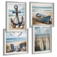 BILDER SET 4er Set - 50x50 cm & 40x60 cm Silberner Rahmen - Anker, Boot, Ruder, Strand - Silberfarben, Kunststoff (50/50cm) - TULUP