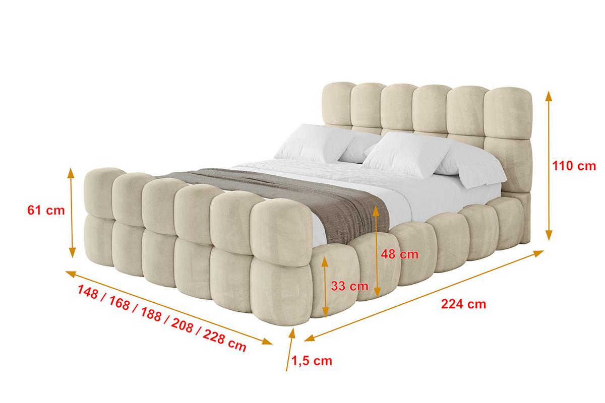 POLSTERBETT mit Bettkasten, Fußteil und Lattenrost, Bett mit Matratze H3/H4 - LEYA-Z 200x200 Beige - Ecru, Holzwerkstoff/Textil (200/200cm) - ALTDECOR