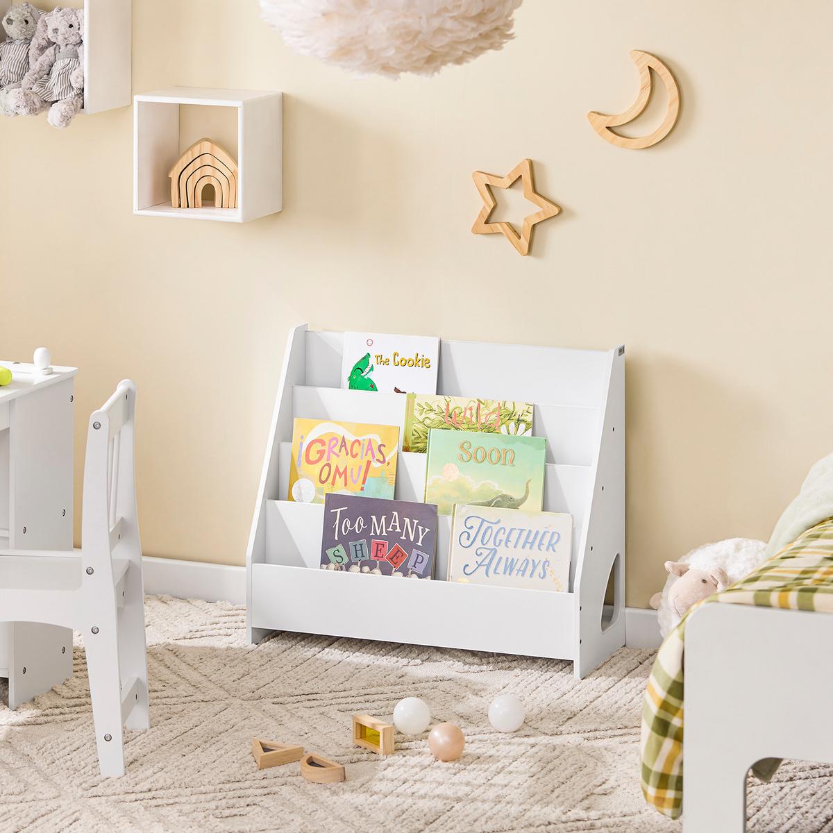 KINDER-BÜCHERREGAL mit 4 offenen Fächer, Weiß 70x60x30cm - Weiß, Holzwerkstoff (70/60/30cm) - SoBuy