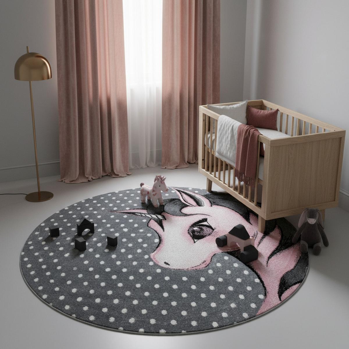 SPIELTEPPICH TASNA in Rosa, mit Einhorn-Motiv, Ø 120 cm - Rosa, Textil (120/120cm) - KADIMA DESIGN
