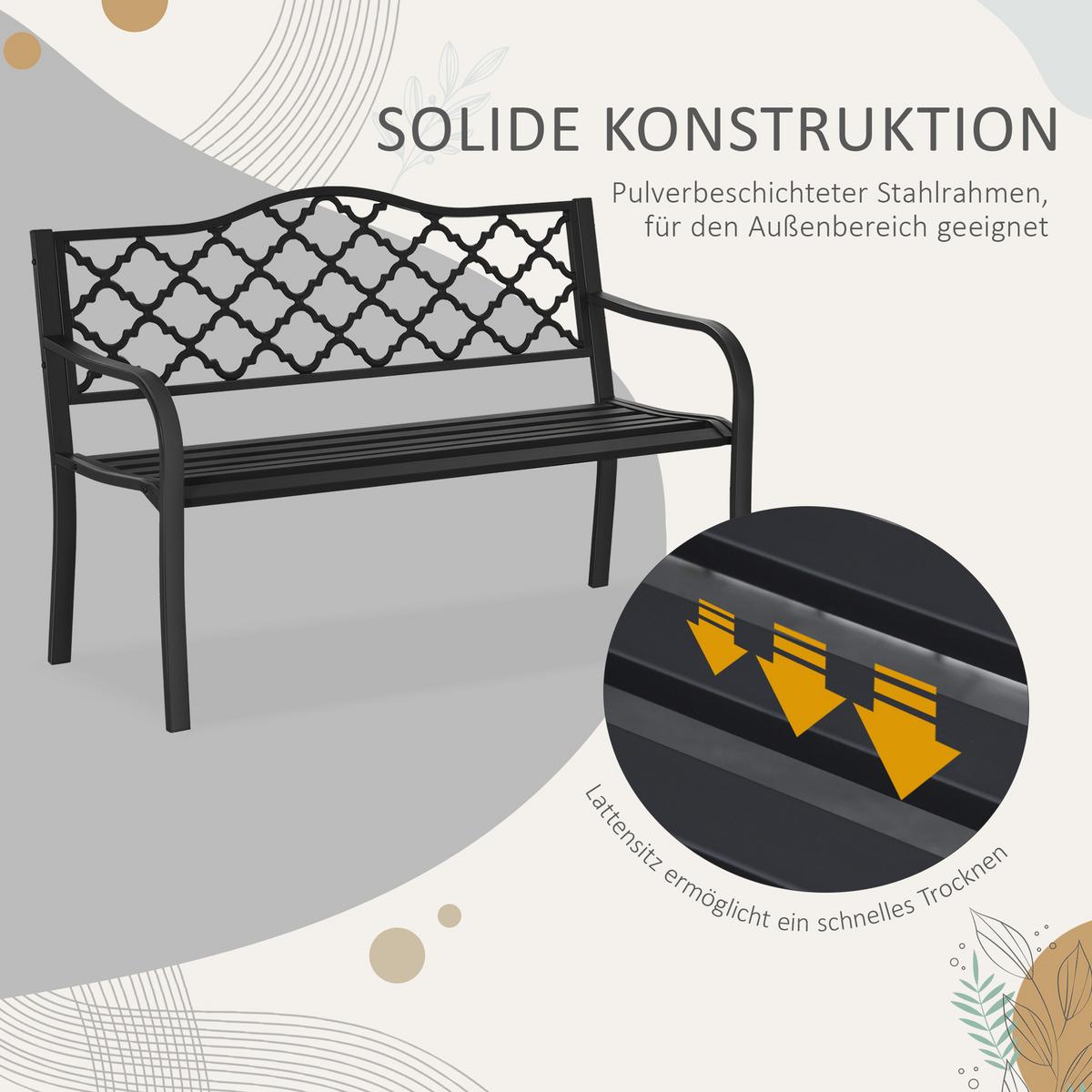 GARTENBANK, 2-Sitzer, bis 240 kg, 128 x 58,5 x 89 cm, Gusseisen, Schwarz - Schwarz, Metall (58.5/89/128cm) - Outsunny