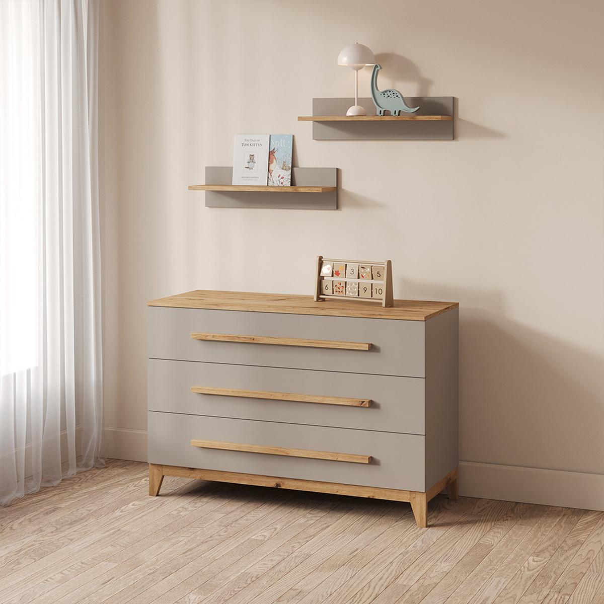 WICKELKOMMODE Mailo Cashmere/Artisan XL mit 3 Schubladen - Kaschmir/Eiche Artisan, Holzwerkstoff (133/98/70cm) - Livinity®