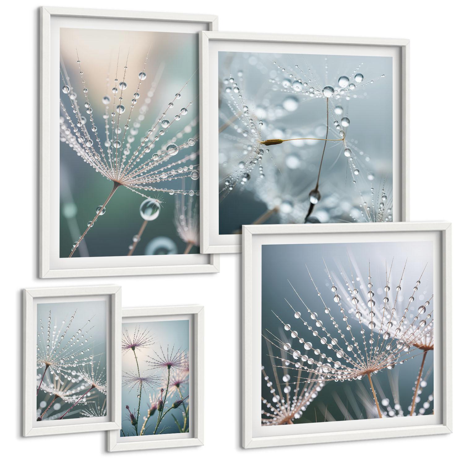 BILDER SET 5er Set - 50x50 cm & 20x30 cm & 40x60 cm Weißer Rahmen - Lineare abstrakte Motive - Weiß, Kunststoff (40/60cm) - TULUP
