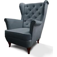 CHESTERFIELD-SESSEL Falco dunkellgrau mit Holzbeinen - Wengefarben/Dunkelgrau, Holz/Textil (82/102/92cm) - Beautysofa