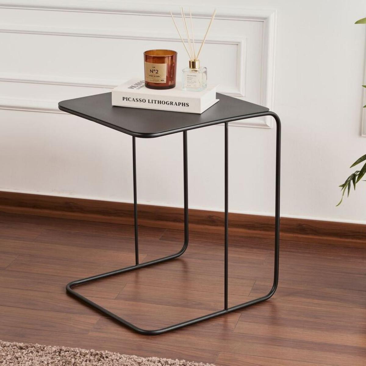 BEISTELLTISCH mit metallplatte 57/47/46 cm - Schwarz, Metall (55/57/46cm) - Calicosy