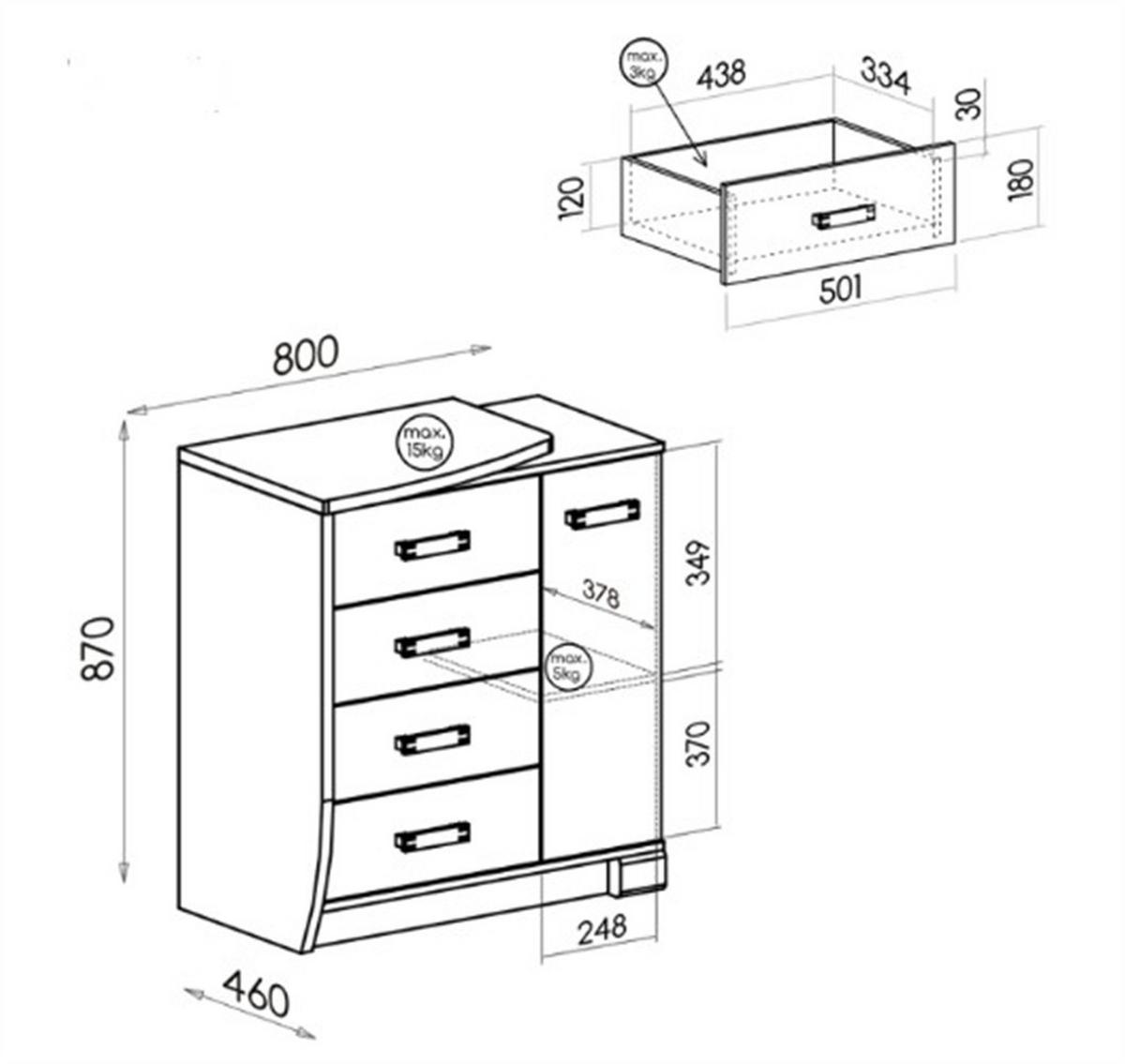 KOMMODE PALMERO 80/87/46cm mit 4 Schubladen 1 Türen Braun - Eichefarben/Braun, Holzwerkstoff (80/87/46cm) - MASSENO