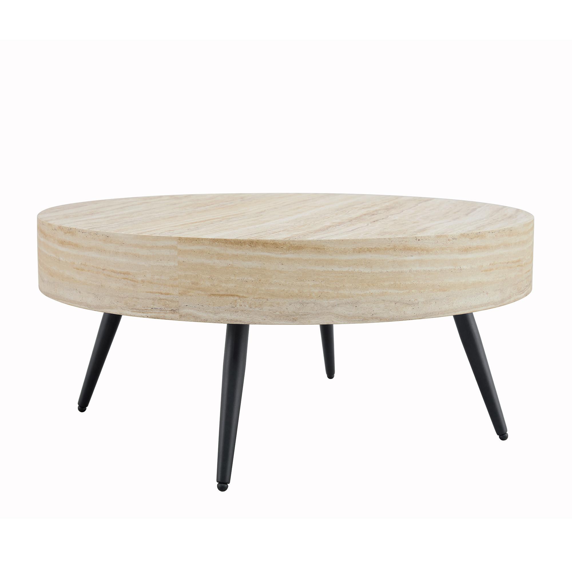 COUCHTISCH runder kaffeetisch travertin-optik - Naturfarben, Holzwerkstoff (70/70/35.5cm) - Urban Meuble