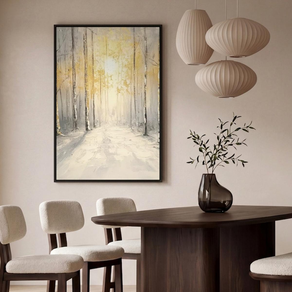 LEINWAND Bilder mit Rahmen - Winter - Abstrakt - Schnee - Natur - Sonne - 90x140 - Grau, Textil (90/140cm) - MuchoWow