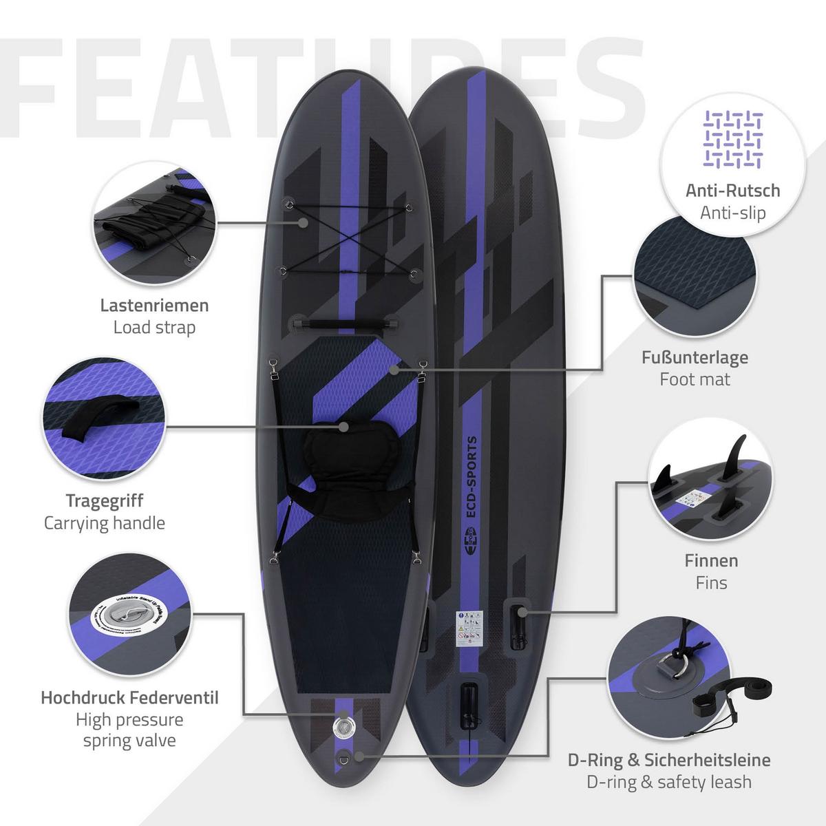 STAND UP PADDLE BOARD Kajak Schwarz - Schwarz, Kunststoff (320/82/15cm) - ECD-Germany