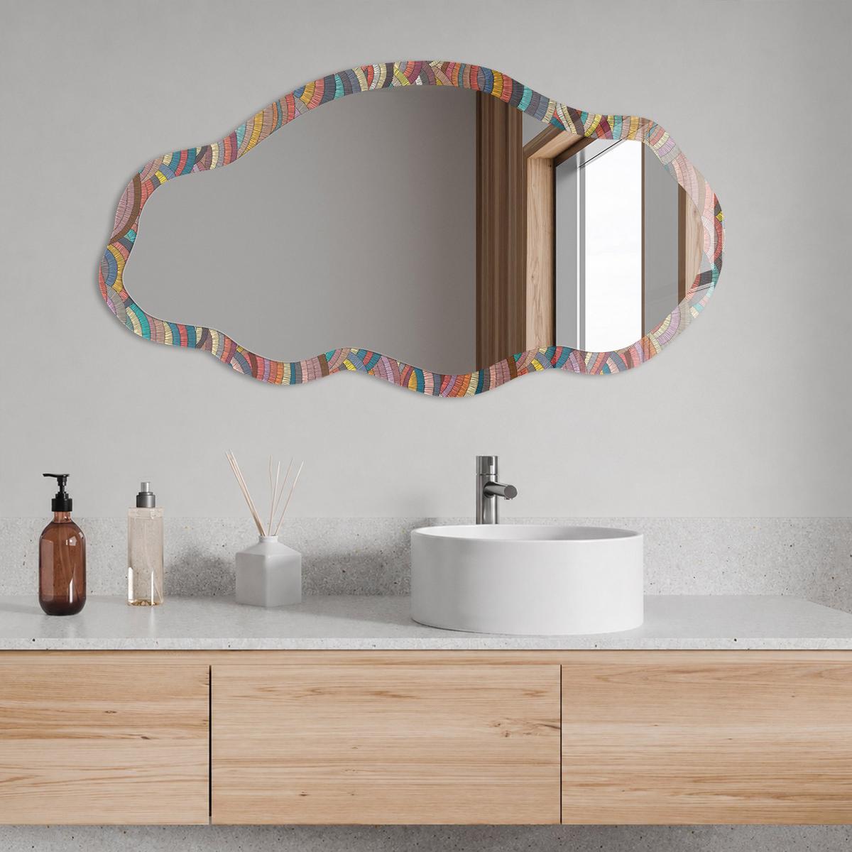 SPIEGEL 90x45 cm asymmetrisch mit Druck - Regenbogenwellen - Transparent, Glas (45/90/0.4cm) - TULUP