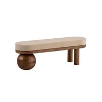 SITZBANK MAKARSKA, Stoff, Beige-Braun, 140 x 41,5 x 47,5 cm - Beige/Braun, Mangoholz/Holz (140/47.5/41.5cm) - KADIMA DESIGN
