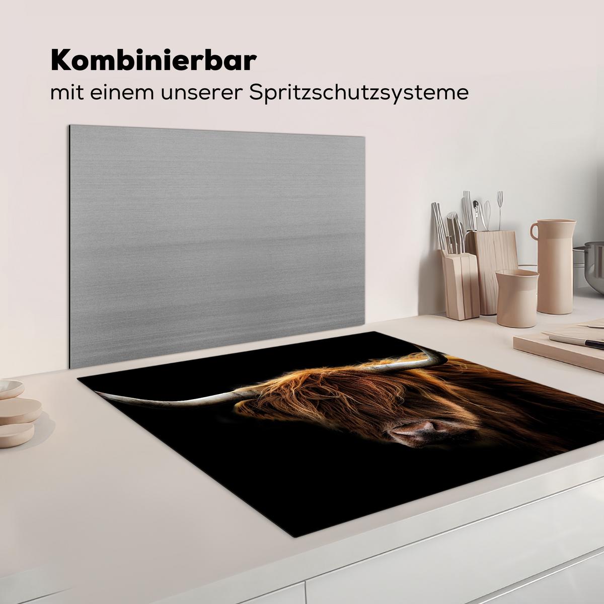 HERDABDECKPLATTE Schottischer Highlander - Hörner - Schwarz - Tiere - Natur - Wild - Kuh Induktionsmatte 78x78 cm - Cognac, Kunststoff (78/78/0.2cm) - MuchoWow