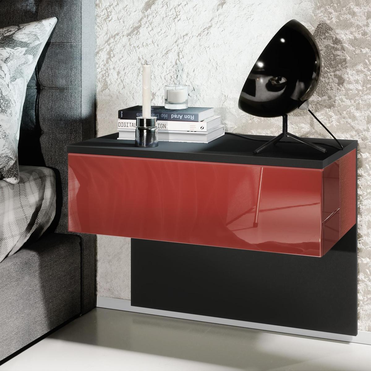 NACHTTISCH Sleep Fronten in Bordeaux Hochglanz - Bordeaux, Holzwerkstoff (60/46/35cm) - Vladon