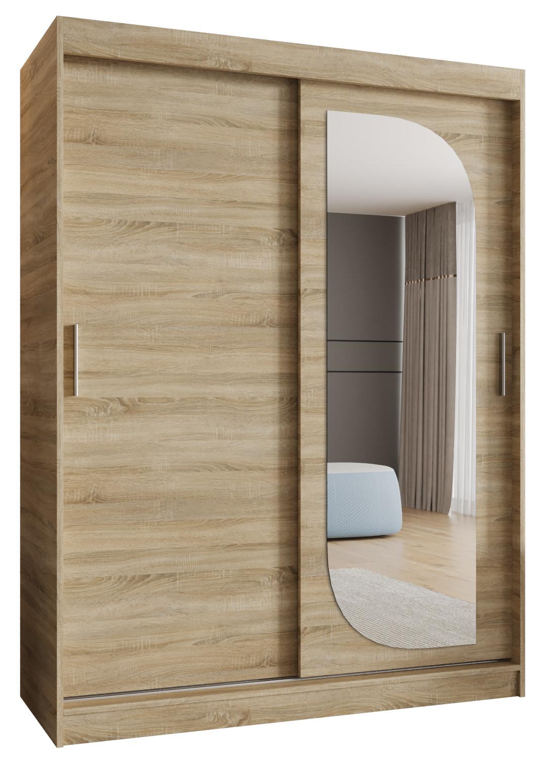 SCHIEBETÜRENSCHRANK mit Spiegel LUCY 200/150/62 2-türig - Silberfarben/Sonoma Eiche, Holz (150/200/62cm) - MÖBEL KRYSPOL