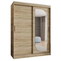 SCHIEBETÜRENSCHRANK mit Spiegel LUCY 200/150/62 2-türig - Silberfarben/Sonoma Eiche, Holz (150/200/62cm) - MÖBEL KRYSPOL