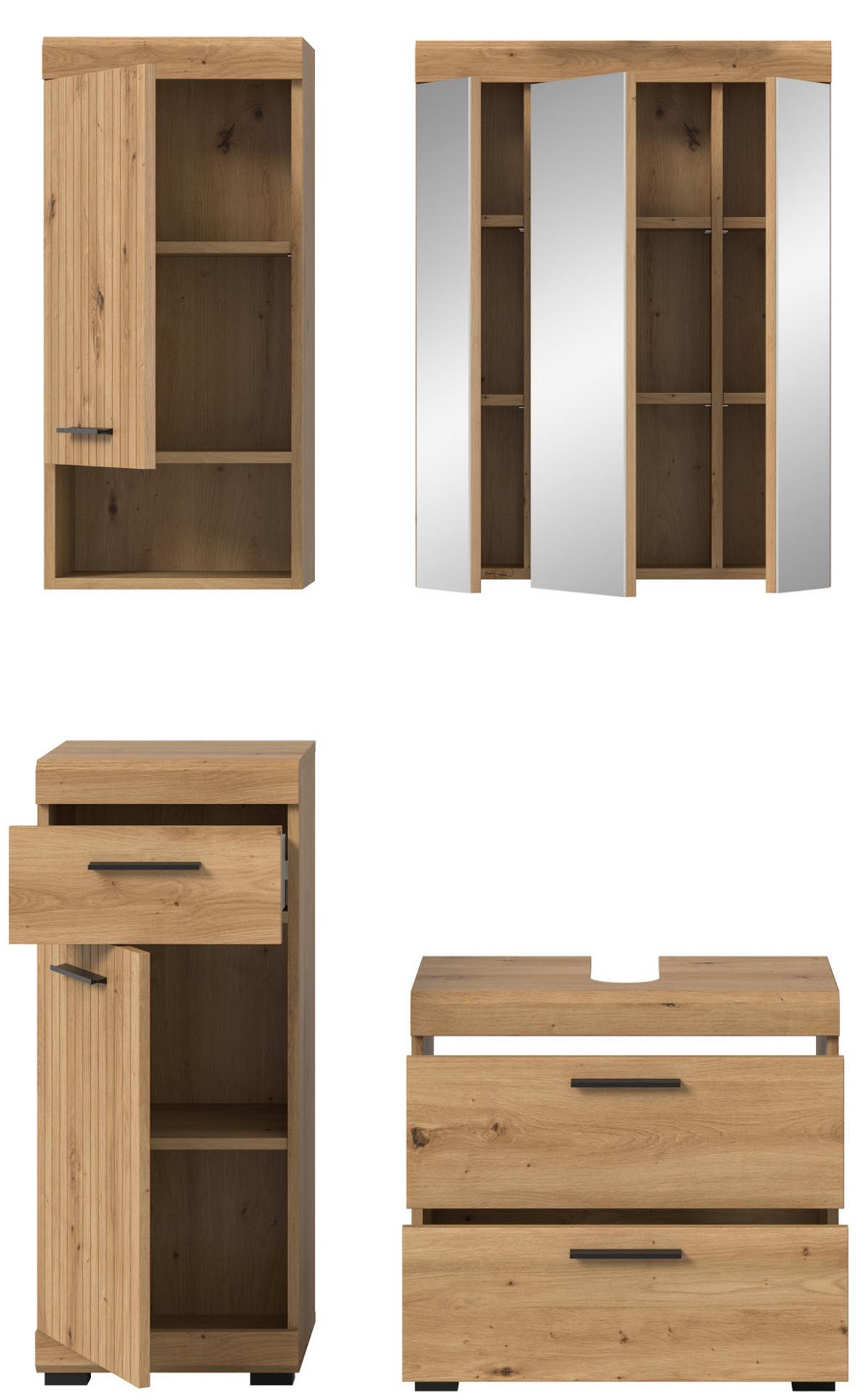 BADMÖBEL-SET Eiche Artisan 112 x 191 cm 4-teilig, Badkombination modernes Design - Schwarz/Eiche Artisan, Glas/Holzwerkstoff (112/191/34cm) - Inn.Furn