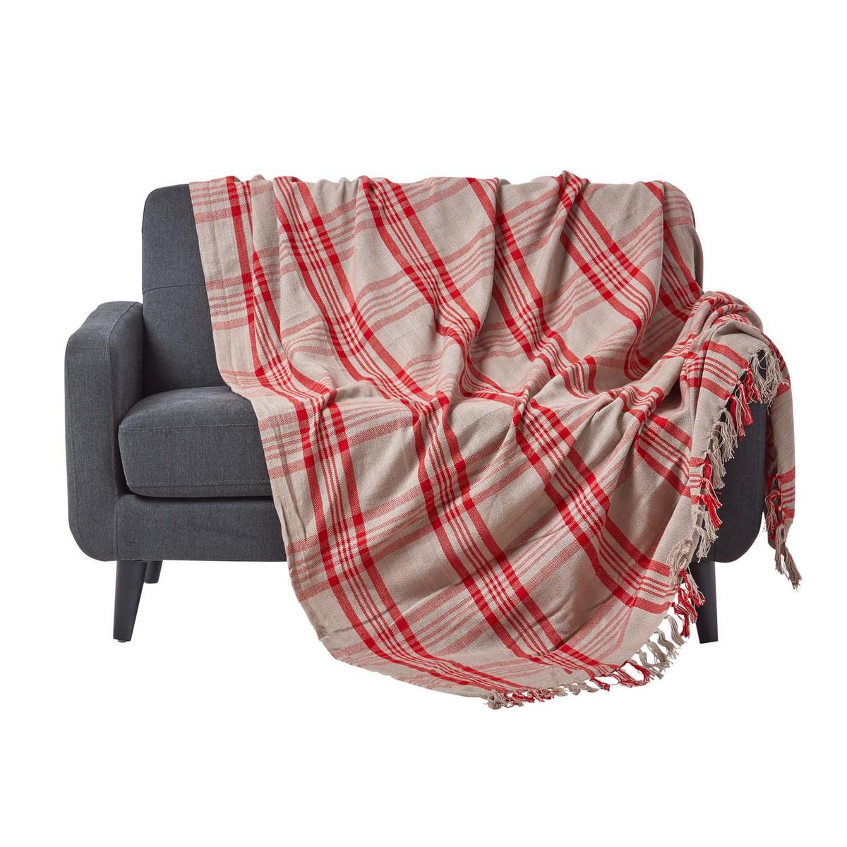 ÜBERWURF 255/360 cm, Schottenkaro, 100% Baumwolle - Dunkelrot, Textil (255/360cm) - Homescapes