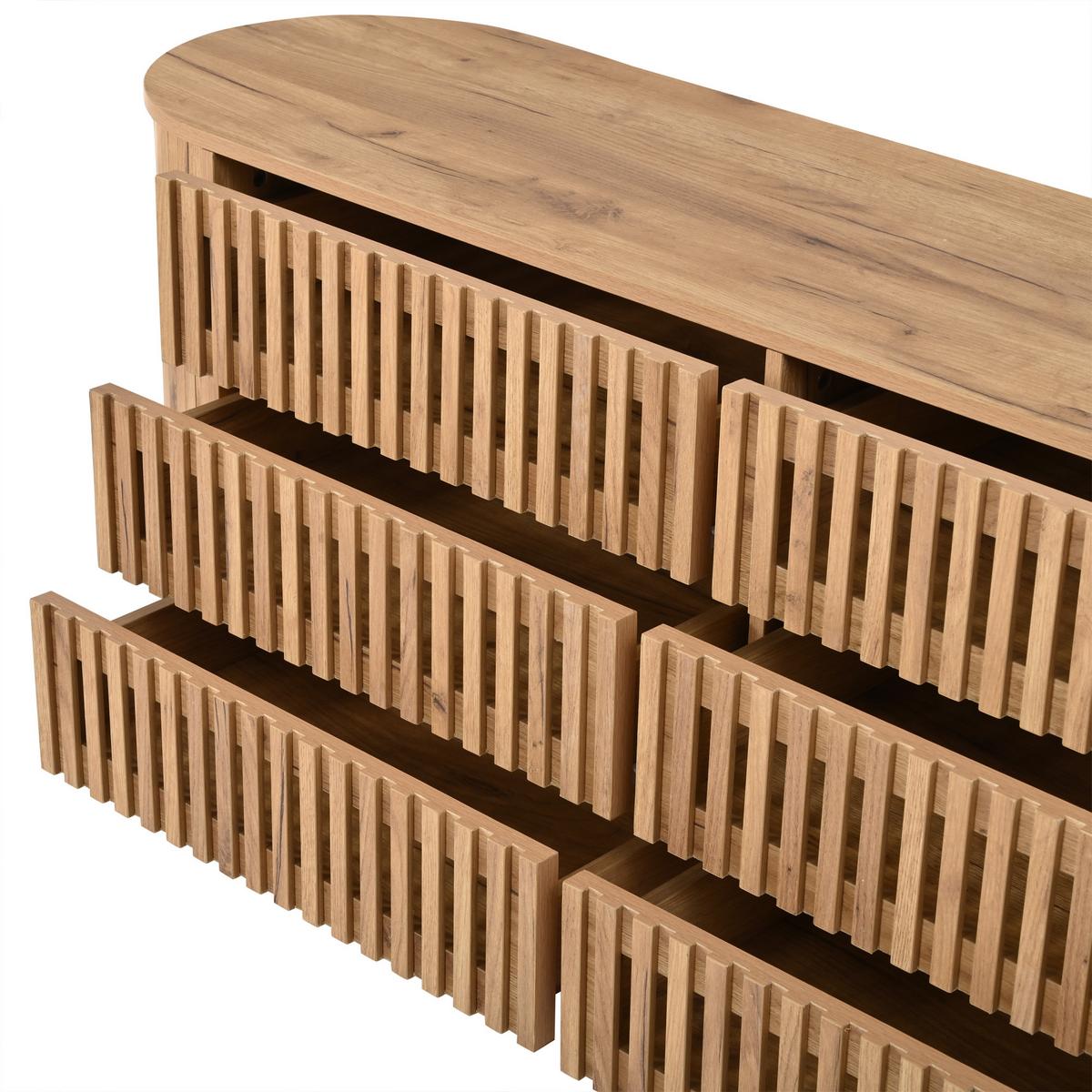 SIDEBOARD 160cm Lamellen-Design 6 Schubladen Metallfüße Kommode - Naturfarben, Holzwerkstoff (160/70/40cm) - Urban Meuble